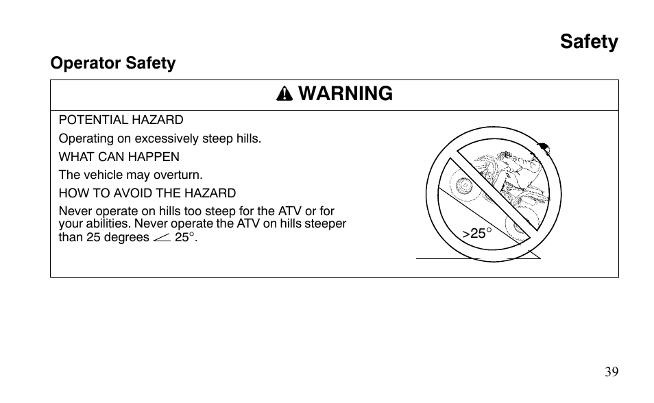 Safety, Warning | Polaris Outlaw 525 IRS User Manual | Page 42 / 220