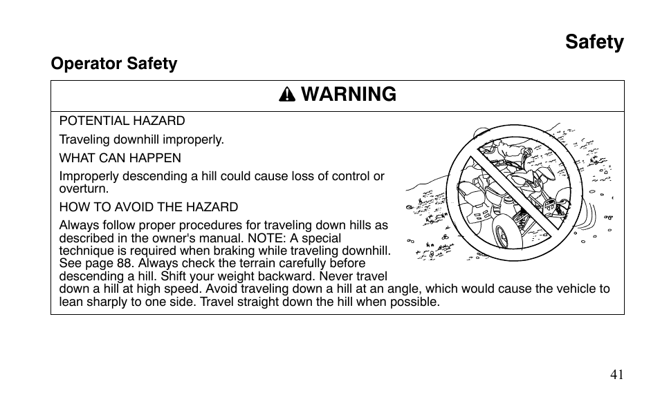 Safety, Warning | Polaris Outlaw 525 IRS User Manual | Page 44 / 220