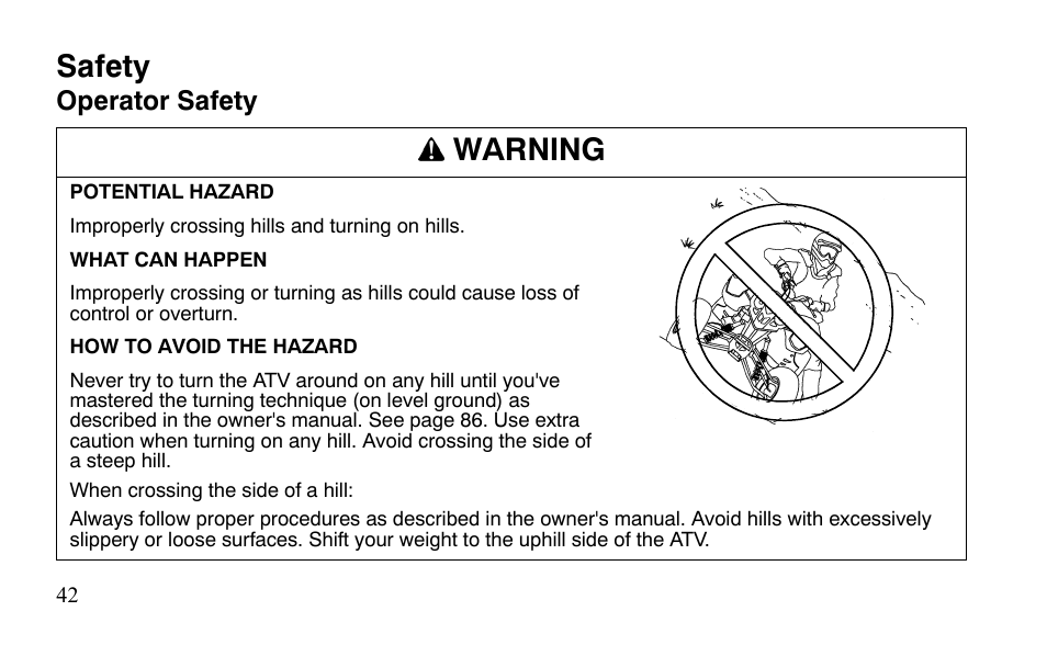 Safety, Warning | Polaris Outlaw 525 IRS User Manual | Page 45 / 220