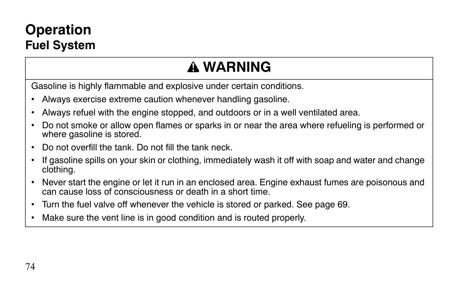 Operation, Warning | Polaris Outlaw 525 IRS User Manual | Page 77 / 220