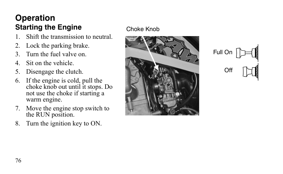 Operation | Polaris Outlaw 525 IRS User Manual | Page 79 / 220