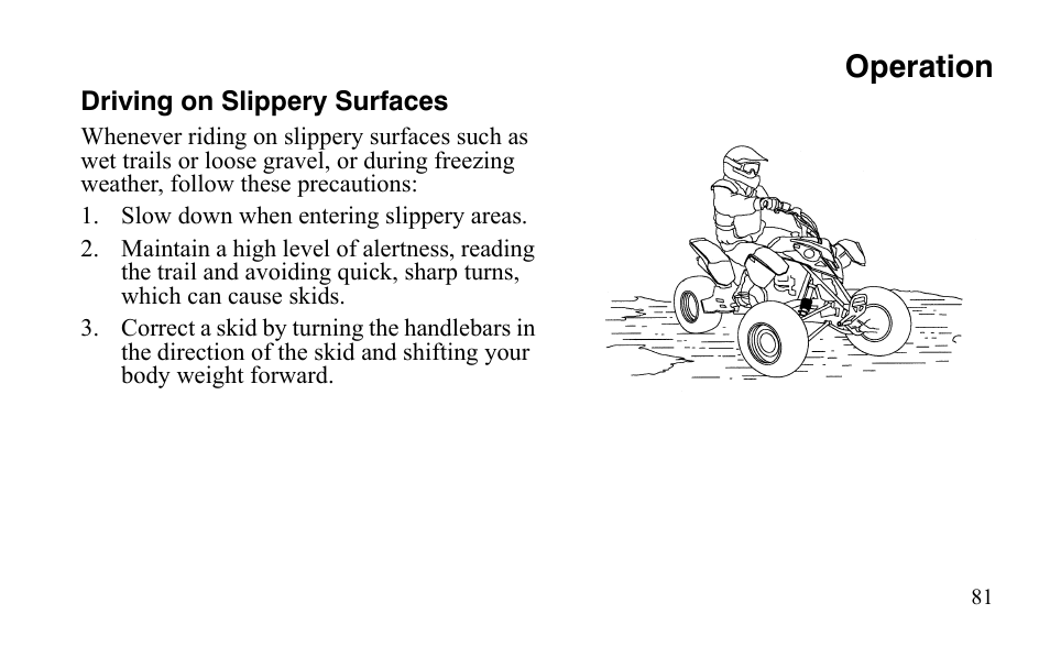 Operation | Polaris Outlaw 525 IRS User Manual | Page 84 / 220
