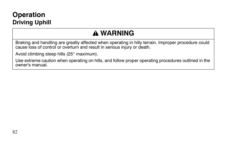 Operation, Warning | Polaris Outlaw 525 IRS User Manual | Page 85 / 220