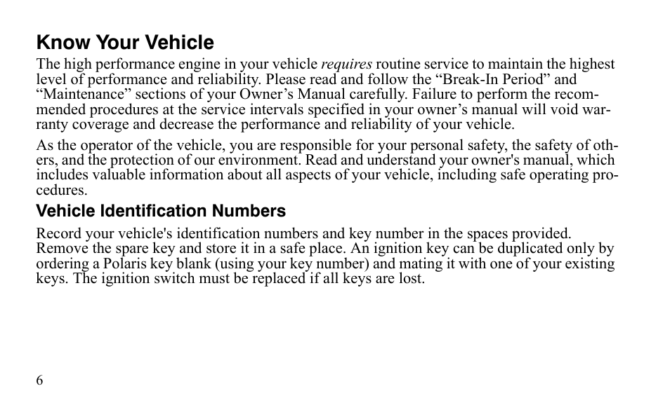 Know your vehicle | Polaris Outlaw 525 IRS User Manual | Page 9 / 220
