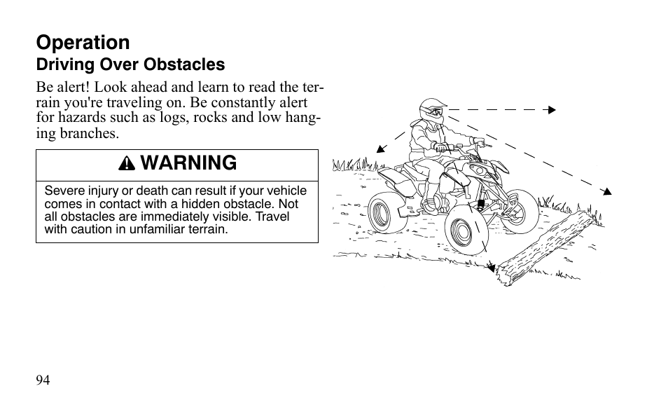 Operation, Warning | Polaris Outlaw 525 IRS User Manual | Page 97 / 220