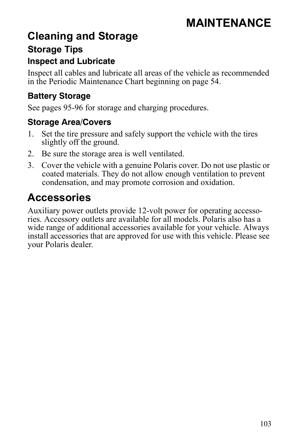 Maintenance, Cleaning and storage, Accessories | Polaris Hawkeye 922362 User Manual | Page 106 / 126