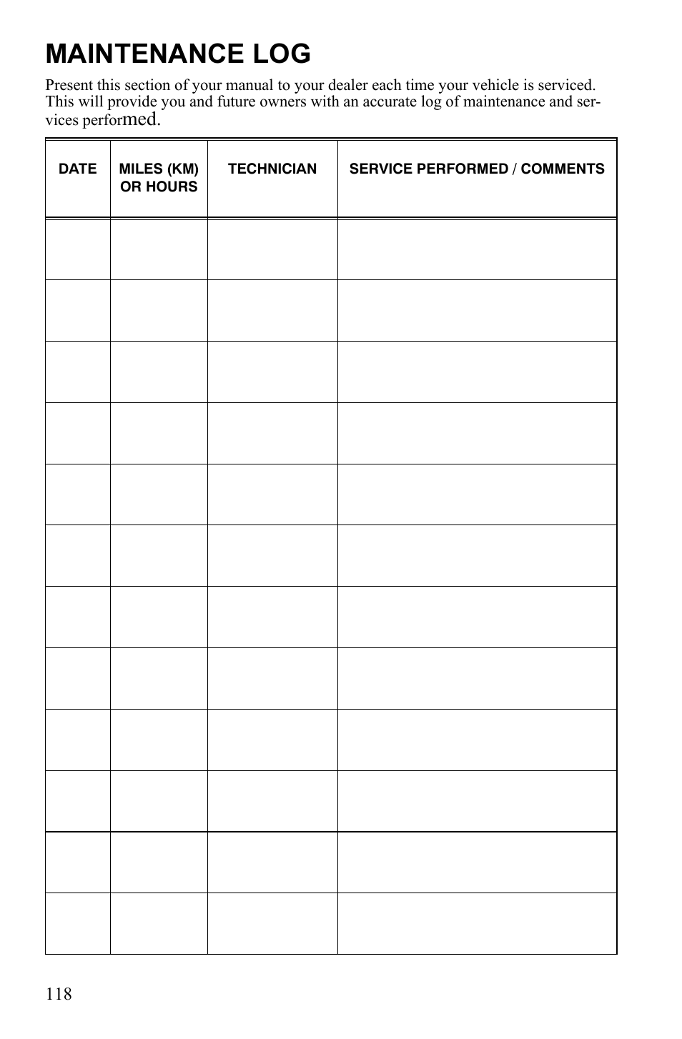 Maintenance log | Polaris Hawkeye 922362 User Manual | Page 121 / 126