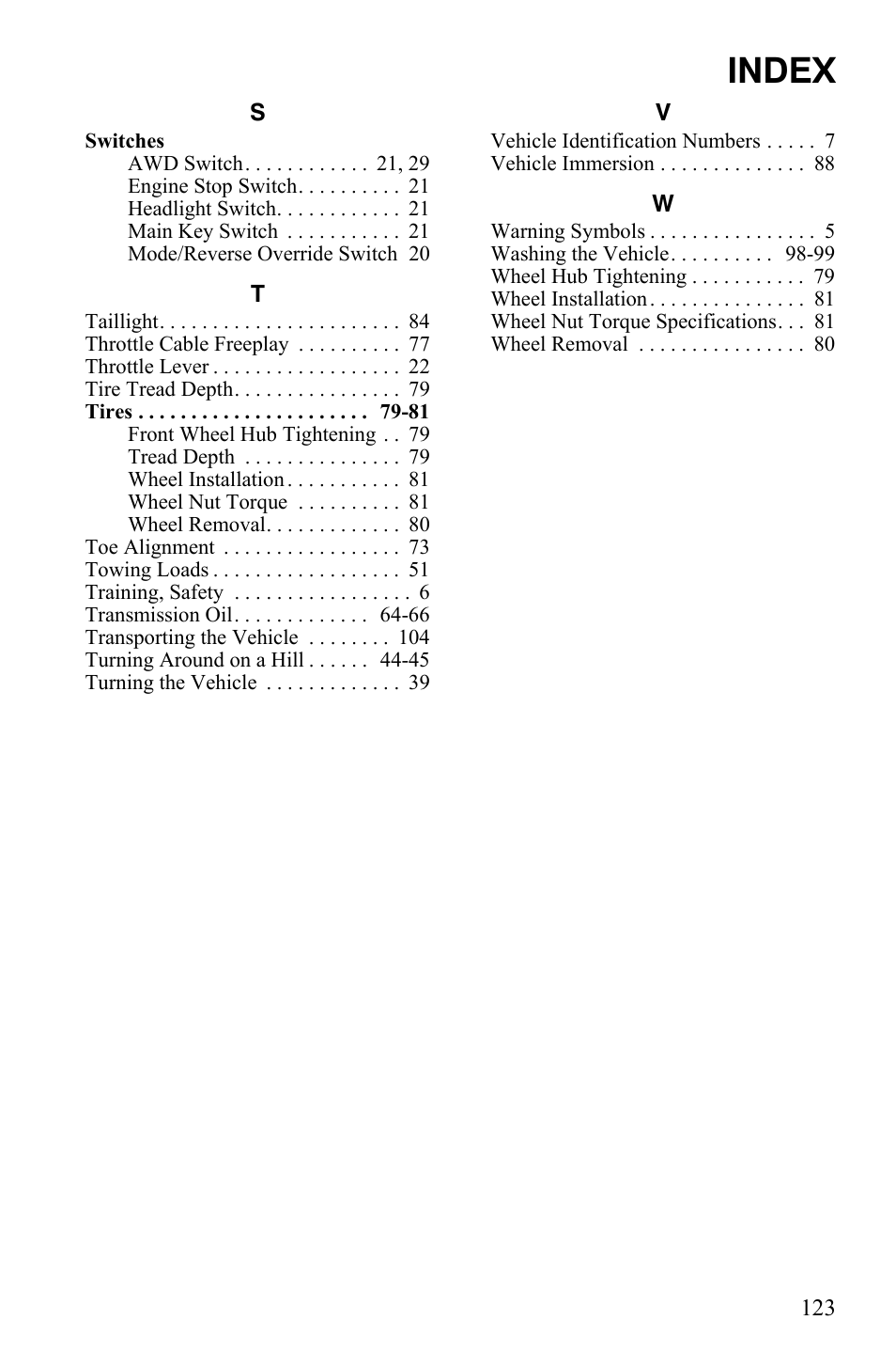 Index | Polaris Hawkeye 922362 User Manual | Page 126 / 126