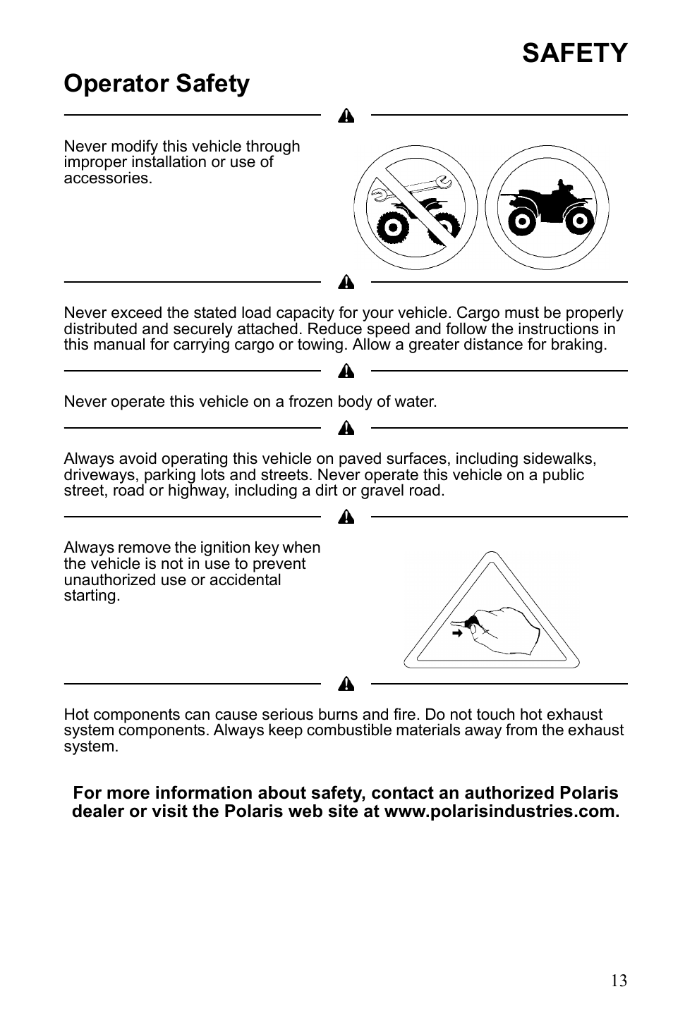 Safety, Operator safety | Polaris Hawkeye 922362 User Manual | Page 16 / 126