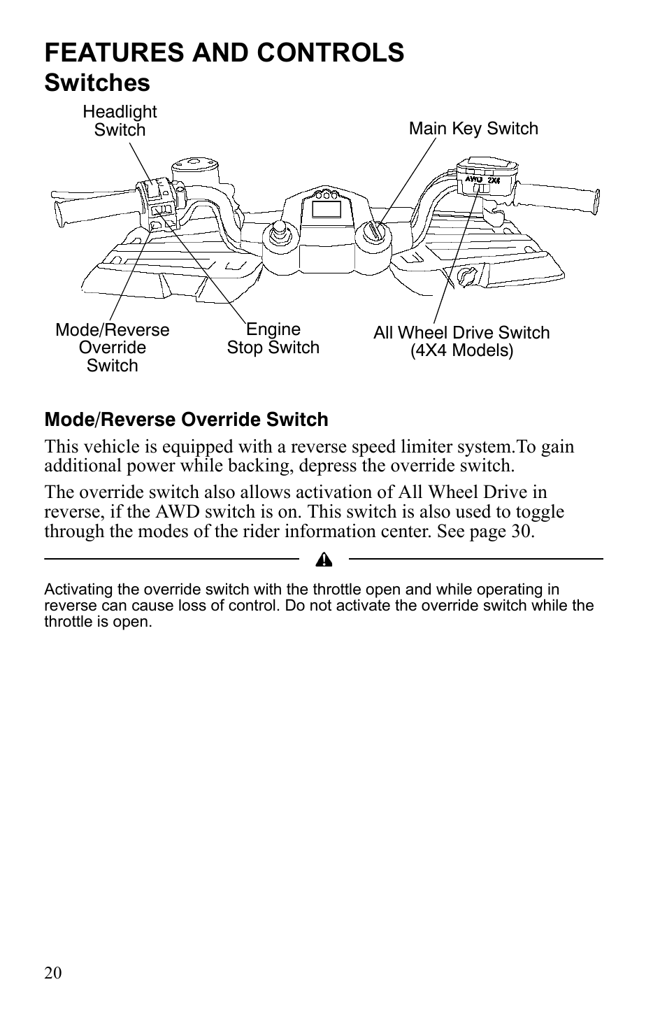 Features and controls, Switches | Polaris Hawkeye 922362 User Manual | Page 23 / 126