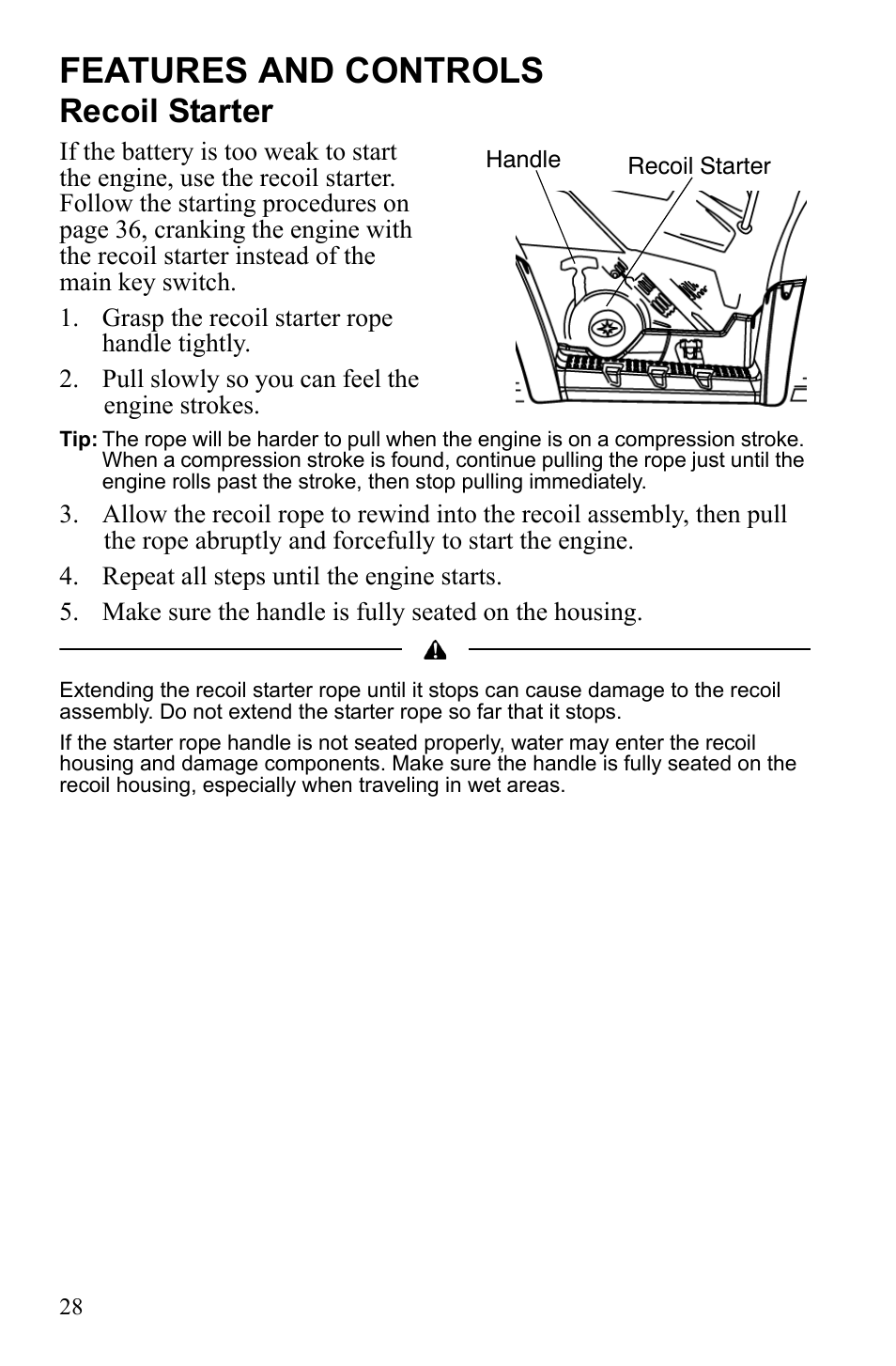 Features and controls, Recoil starter | Polaris Hawkeye 922362 User Manual | Page 31 / 126