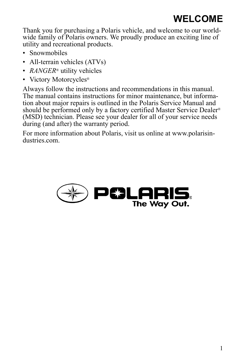 Welcome | Polaris Hawkeye 922362 User Manual | Page 4 / 126