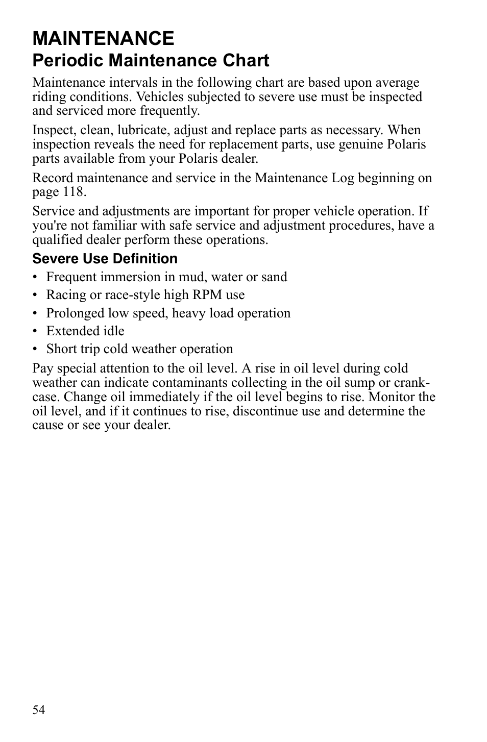 Maintenance, Periodic maintenance chart | Polaris Hawkeye 922362 User Manual | Page 57 / 126