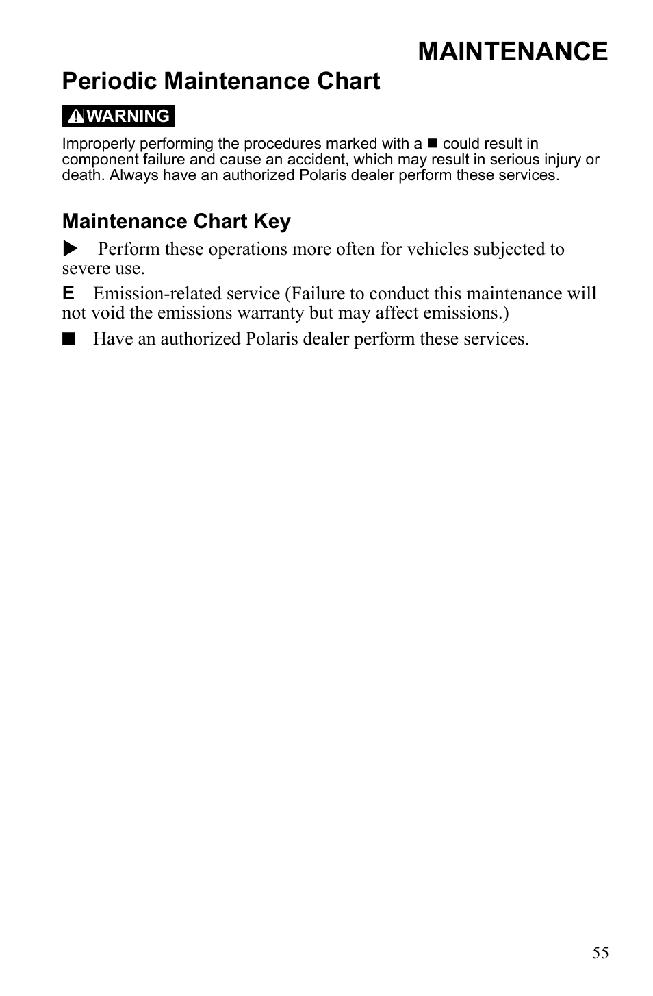 Maintenance, Periodic maintenance chart | Polaris Hawkeye 922362 User Manual | Page 58 / 126