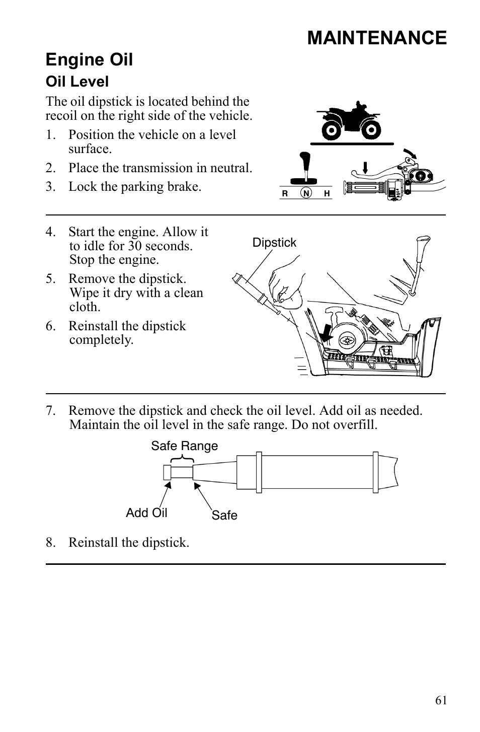Maintenance, Engine oil | Polaris Hawkeye 922362 User Manual | Page 64 / 126