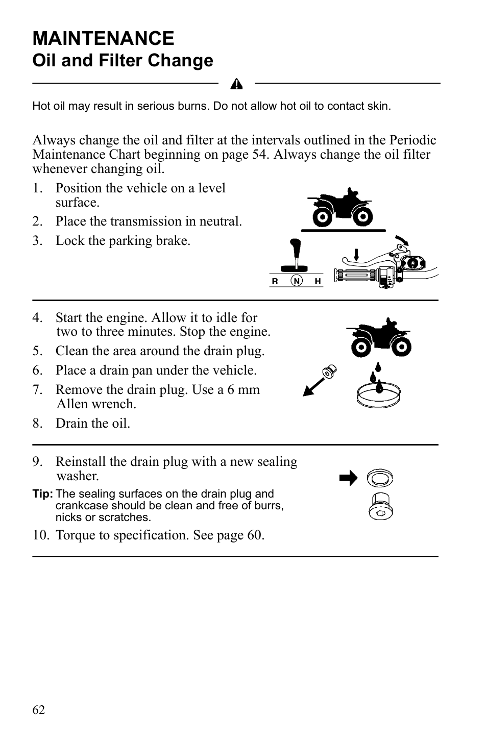 Maintenance, Oil and filter change | Polaris Hawkeye 922362 User Manual | Page 65 / 126