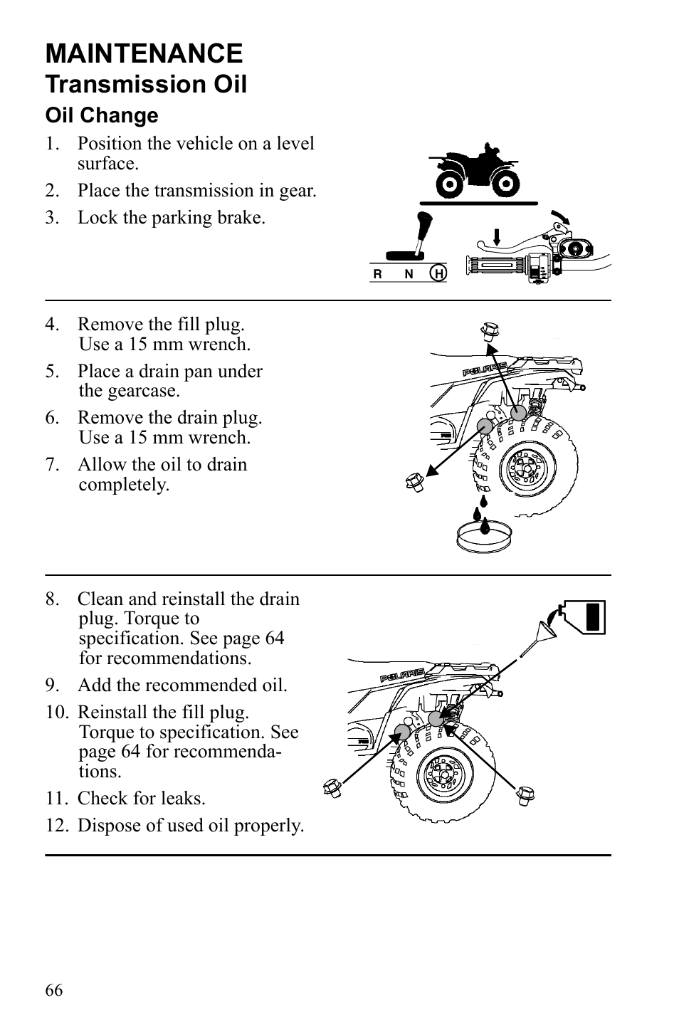 Maintenance, Transmission oil | Polaris Hawkeye 922362 User Manual | Page 69 / 126