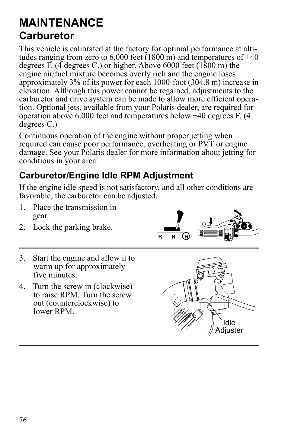 Maintenance, Carburetor | Polaris Hawkeye 922362 User Manual | Page 79 / 126
