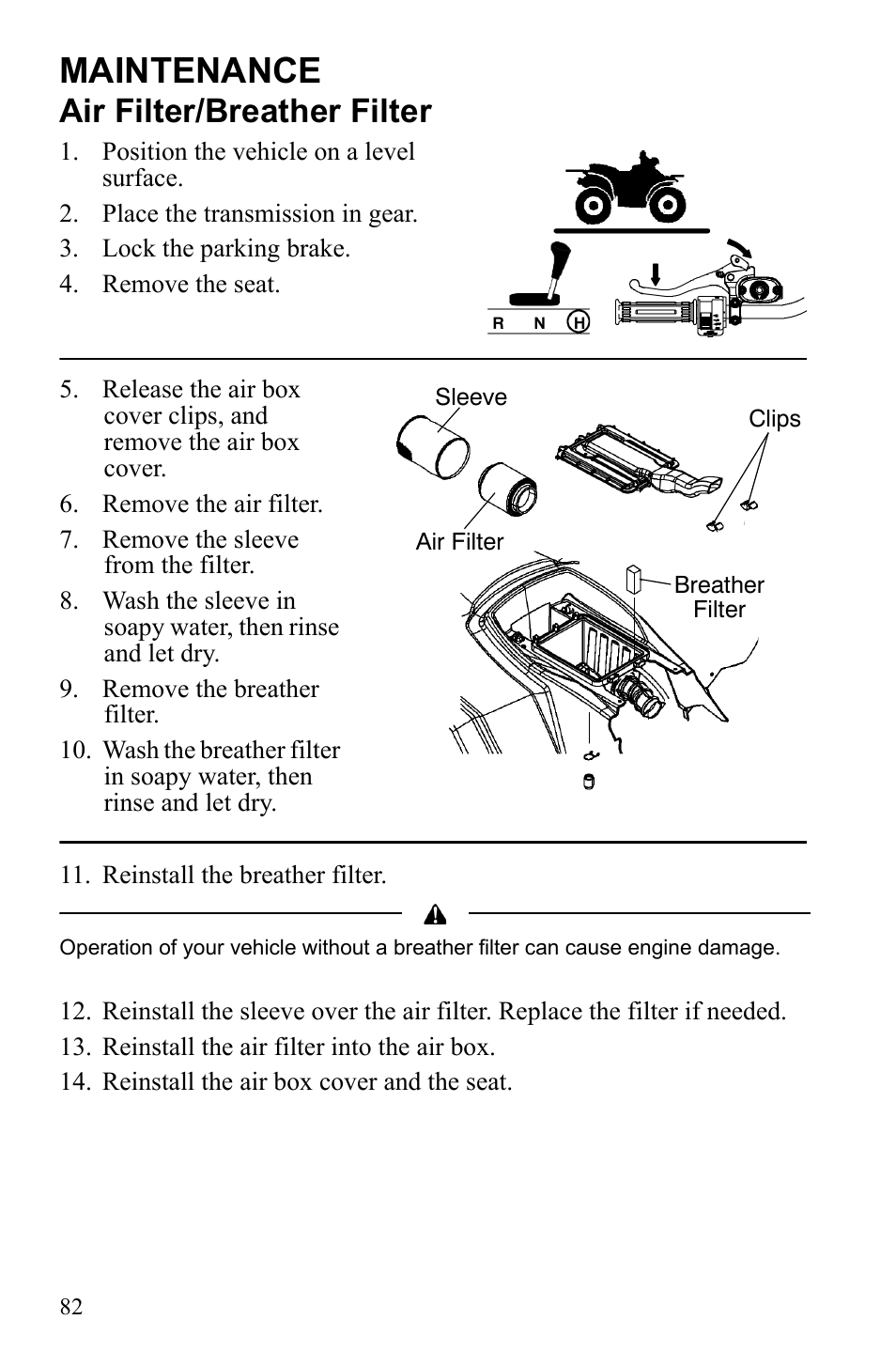 Maintenance, Air filter/breather filter | Polaris Hawkeye 922362 User Manual | Page 85 / 126