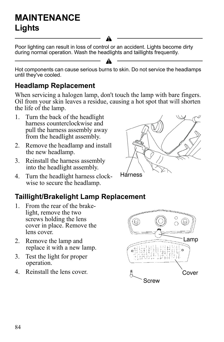 Maintenance, Lights | Polaris Hawkeye 922362 User Manual | Page 87 / 126