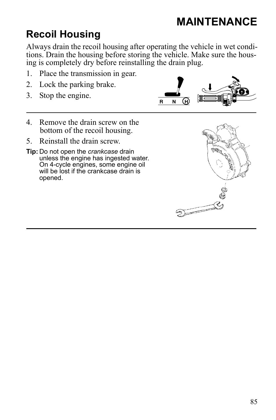 Maintenance, Recoil housing | Polaris Hawkeye 922362 User Manual | Page 88 / 126