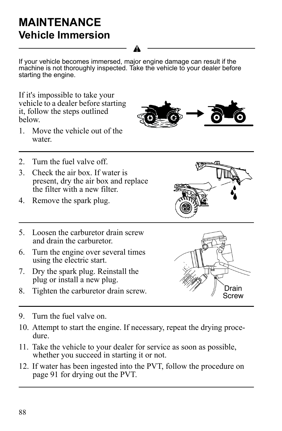 Maintenance, Vehicle immersion | Polaris Hawkeye 922362 User Manual | Page 91 / 126