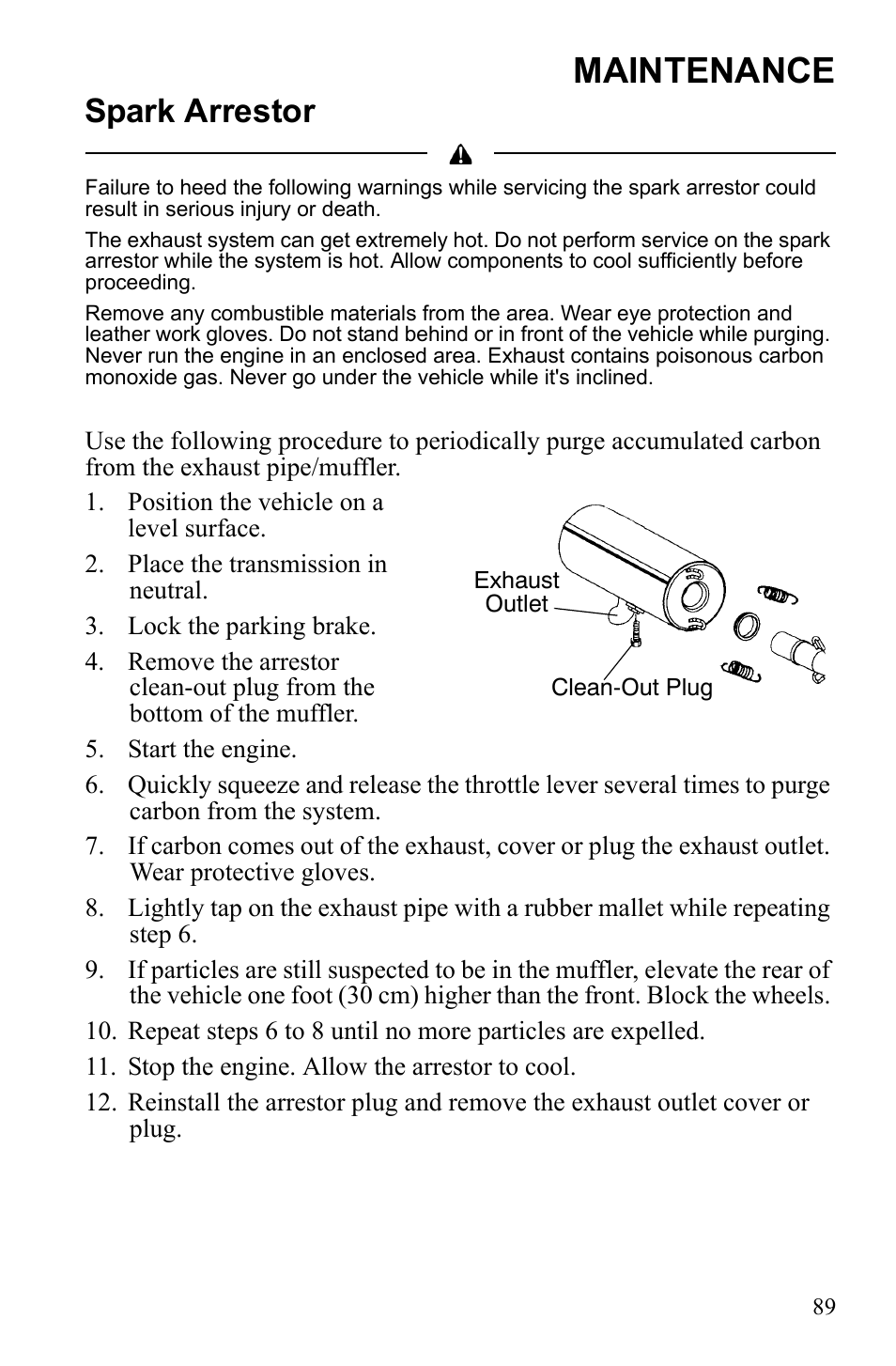 Maintenance, Spark arrestor | Polaris Hawkeye 922362 User Manual | Page 92 / 126