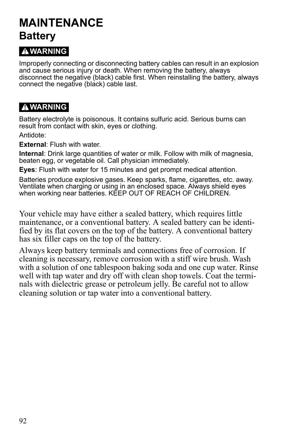 Maintenance, Battery | Polaris Hawkeye 922362 User Manual | Page 95 / 126