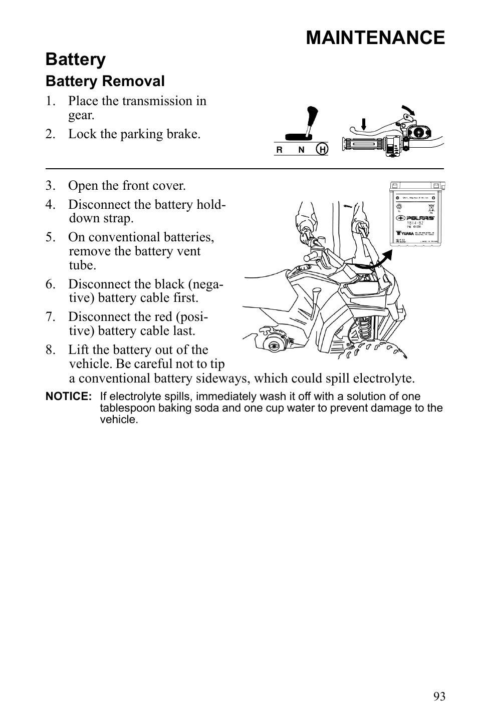 Maintenance, Battery | Polaris Hawkeye 922362 User Manual | Page 96 / 126