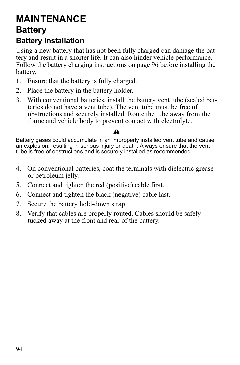 Maintenance, Battery | Polaris Hawkeye 922362 User Manual | Page 97 / 126