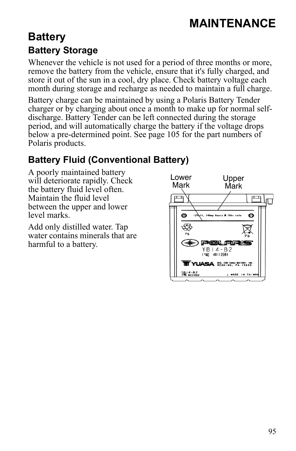 Maintenance, Battery | Polaris Hawkeye 922362 User Manual | Page 98 / 126