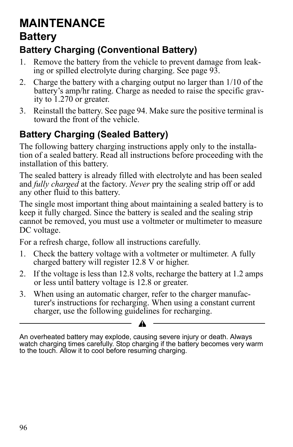 Maintenance, Battery | Polaris Hawkeye 922362 User Manual | Page 99 / 126
