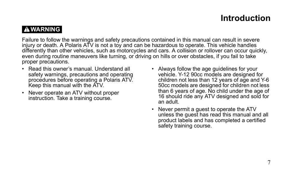 Introduction | Polaris Outlaw 9922485 User Manual | Page 10 / 191