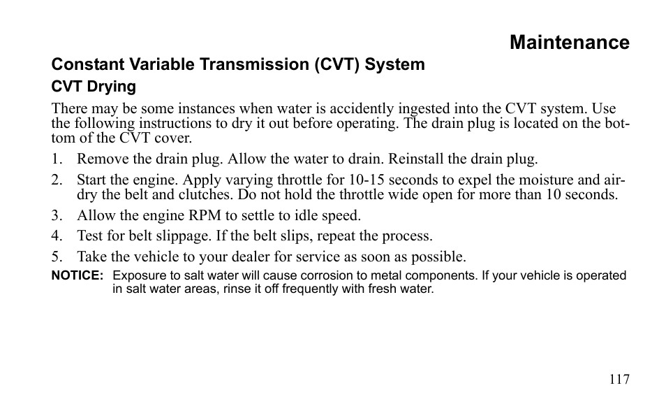 Maintenance | Polaris Outlaw 9922485 User Manual | Page 120 / 191