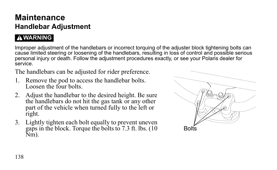 Maintenance | Polaris Outlaw 9922485 User Manual | Page 141 / 191