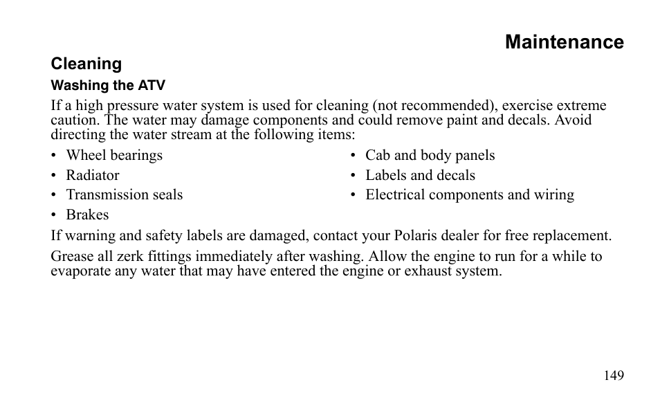 Maintenance | Polaris Outlaw 9922485 User Manual | Page 152 / 191
