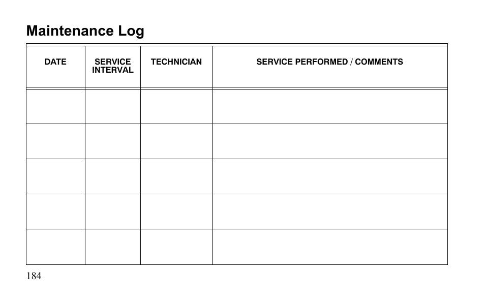 Maintenance log | Polaris Outlaw 9922485 User Manual | Page 187 / 191