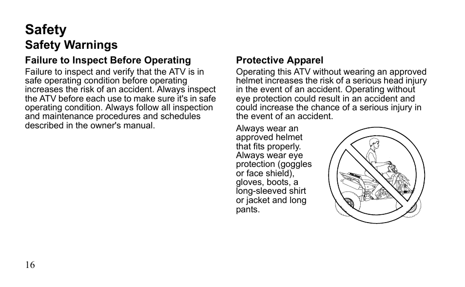 Safety, Safety warnings | Polaris Outlaw 9922485 User Manual | Page 19 / 191