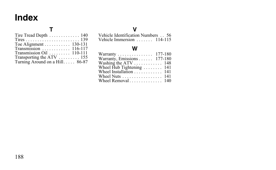 Index | Polaris Outlaw 9922485 User Manual | Page 191 / 191