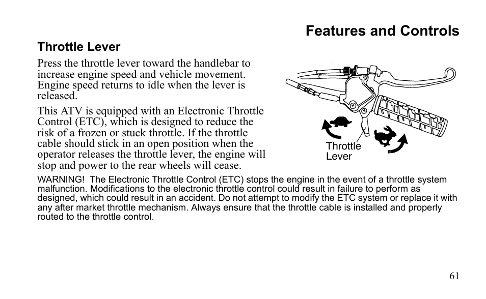 Features and controls | Polaris Outlaw 9922485 User Manual | Page 64 / 191