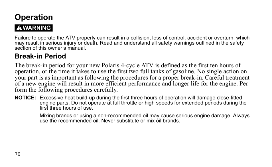 Operation | Polaris Outlaw 9922485 User Manual | Page 73 / 191