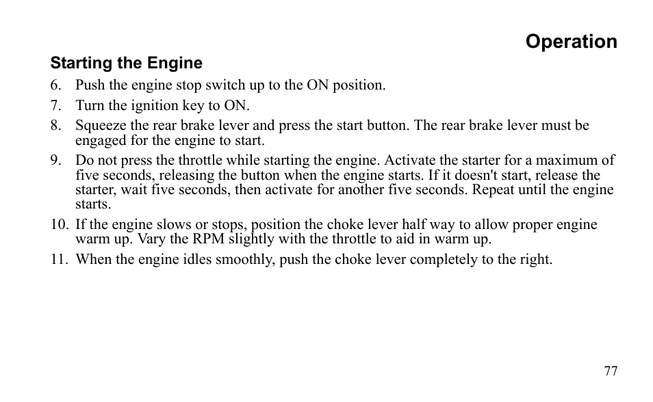 Operation | Polaris Outlaw 9922485 User Manual | Page 80 / 191