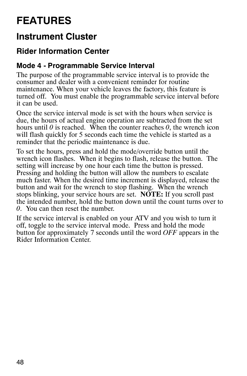 Features, Instrument cluster | Polaris Sportsman 600 User Manual | Page 50 / 129