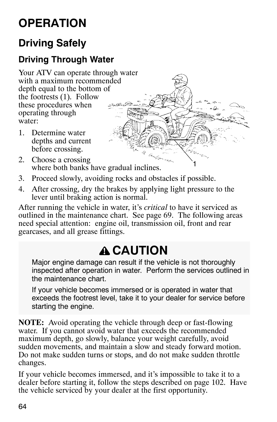 Caution, Operation, Driving safely | Polaris Sportsman 600 User Manual | Page 66 / 129