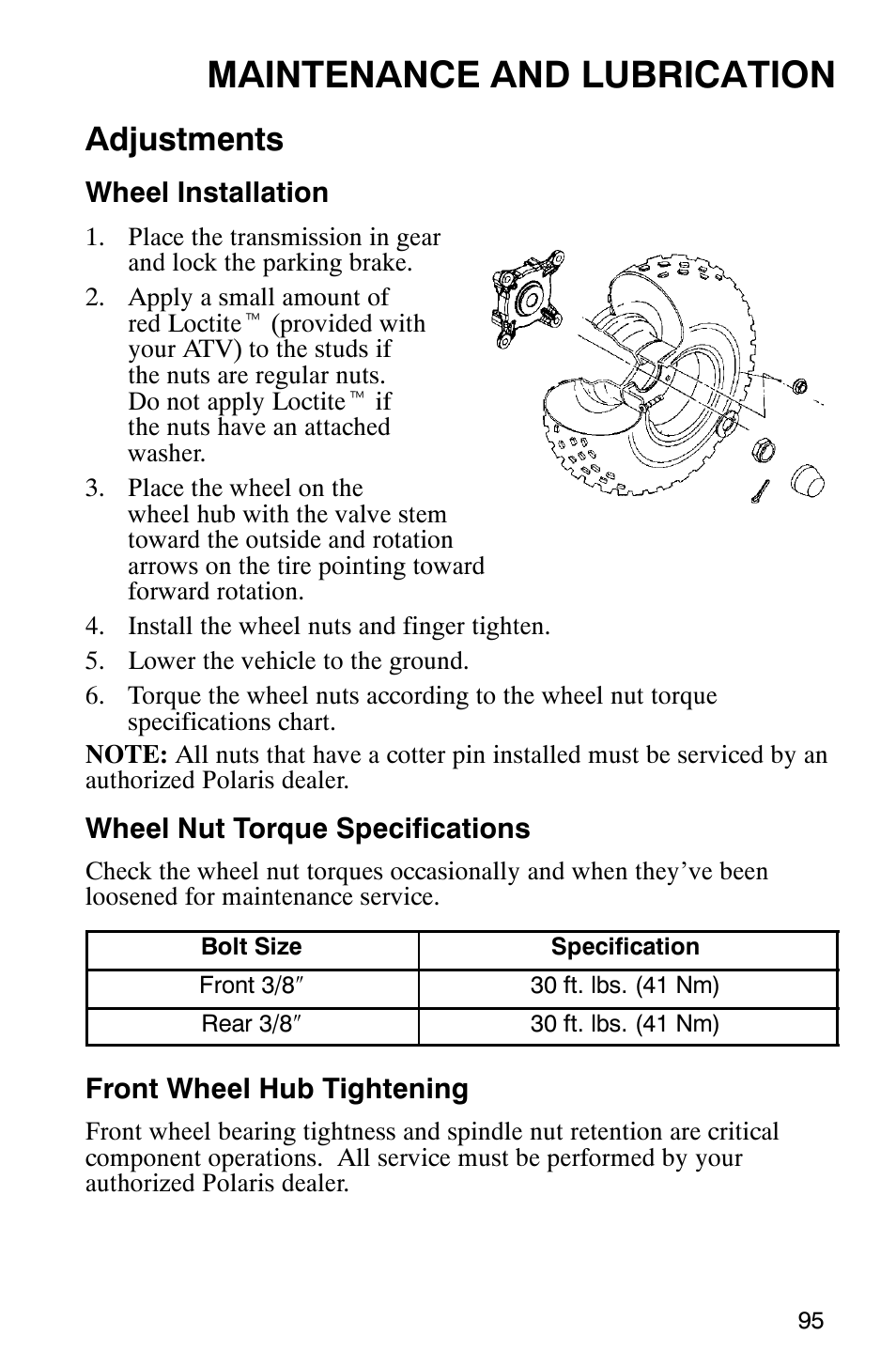 Maintenance and lubrication, Adjustments | Polaris Sportsman 600 User Manual | Page 97 / 129