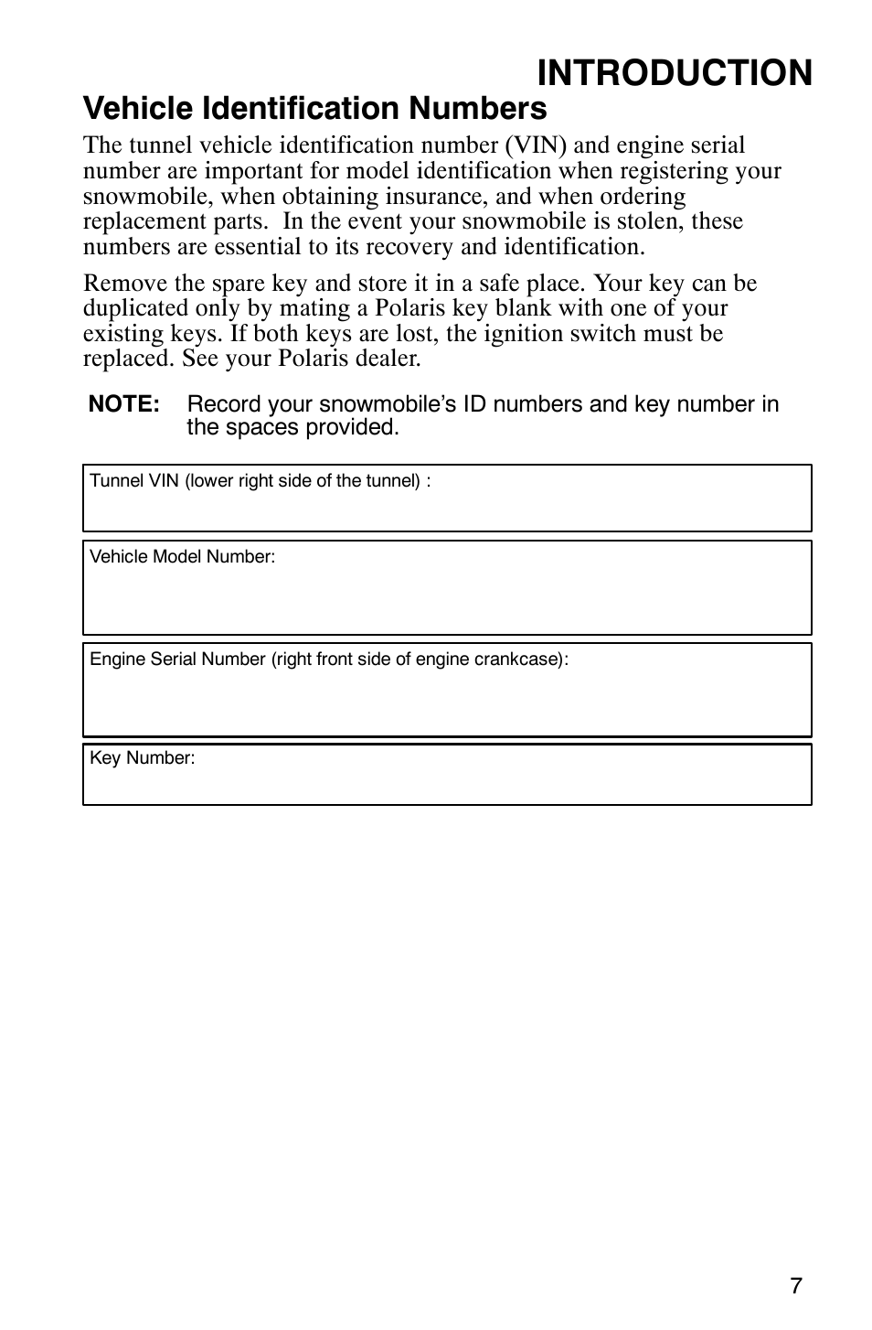 Introduction, Vehicle identification numbers | Polaris 600 EDGE Touring 121 User Manual | Page 10 / 153