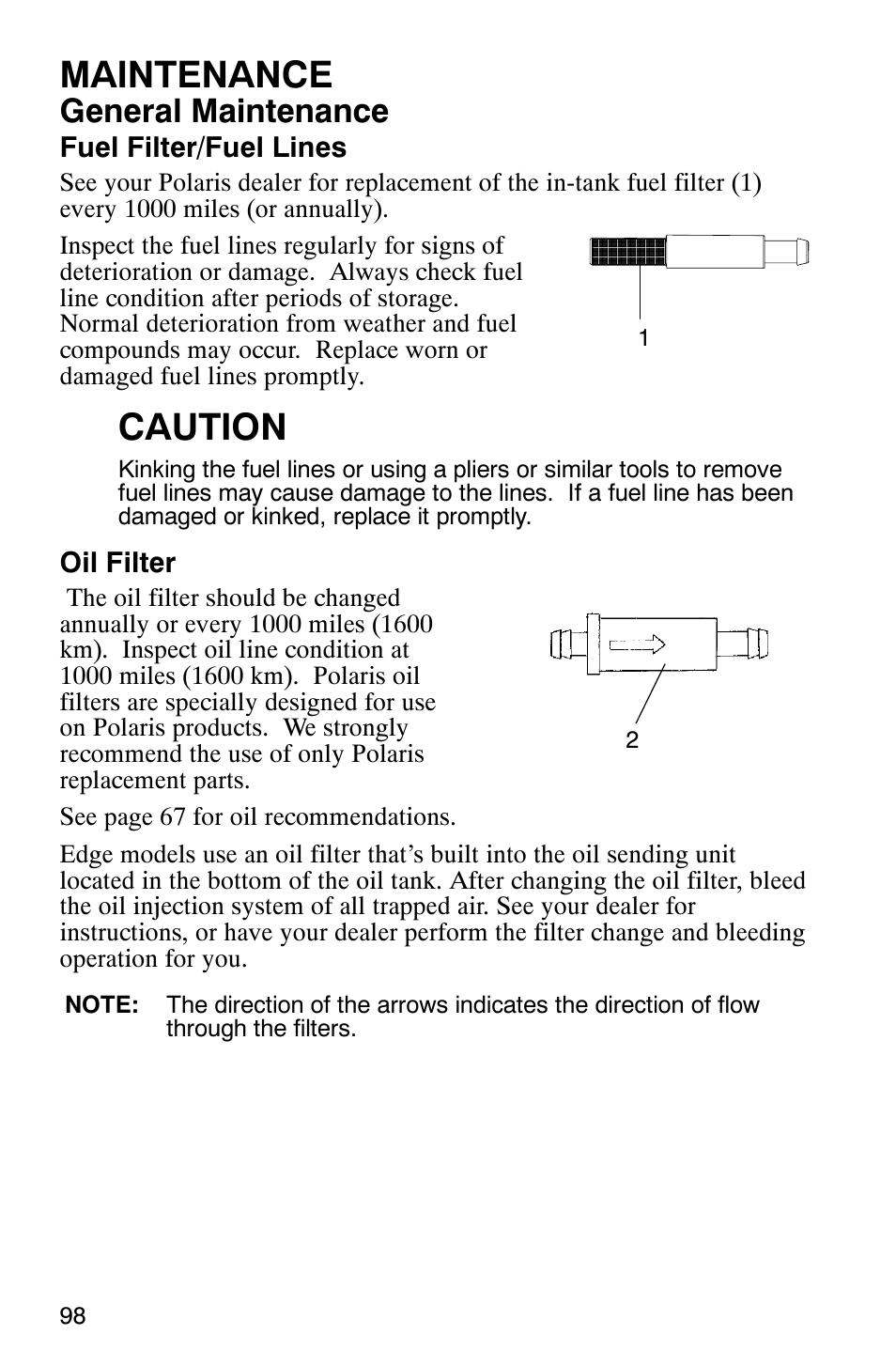 Maintenance, Caution, General maintenance | Polaris 600 EDGE Touring 121 User Manual | Page 101 / 153