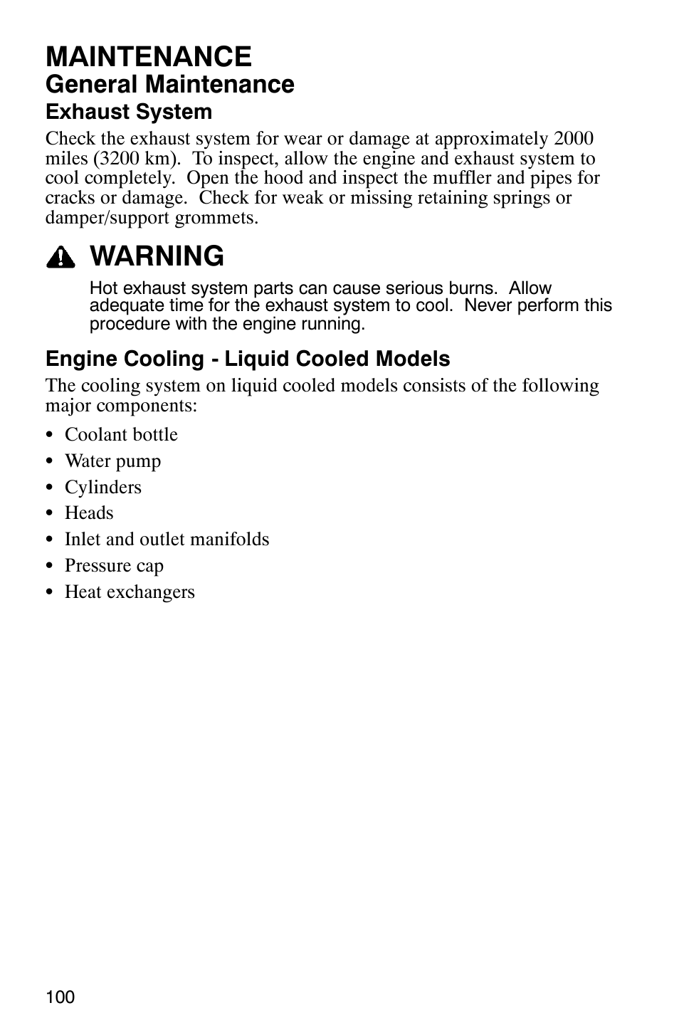 Maintenance, Warning, General maintenance | Polaris 600 EDGE Touring 121 User Manual | Page 103 / 153