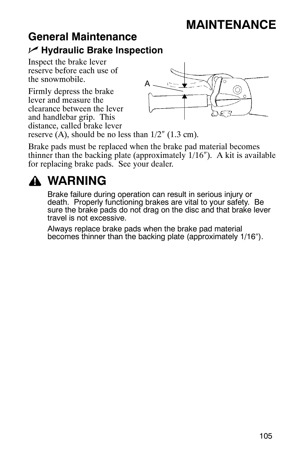 Maintenance, Warning, General maintenance n | Polaris 600 EDGE Touring 121 User Manual | Page 108 / 153
