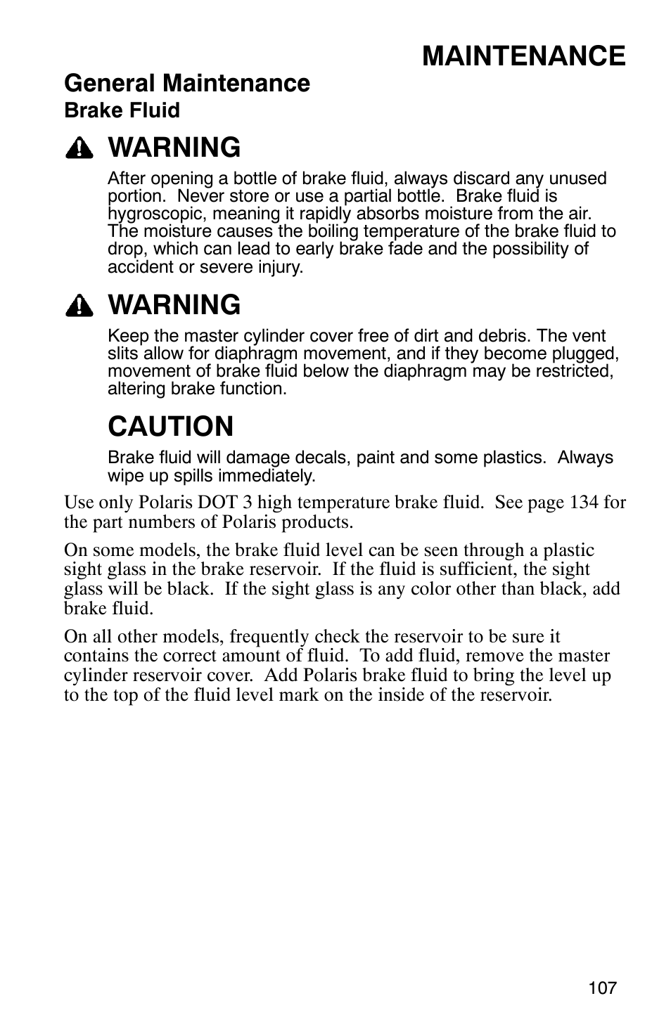 Maintenance, Warning, Caution | General maintenance | Polaris 600 EDGE Touring 121 User Manual | Page 110 / 153